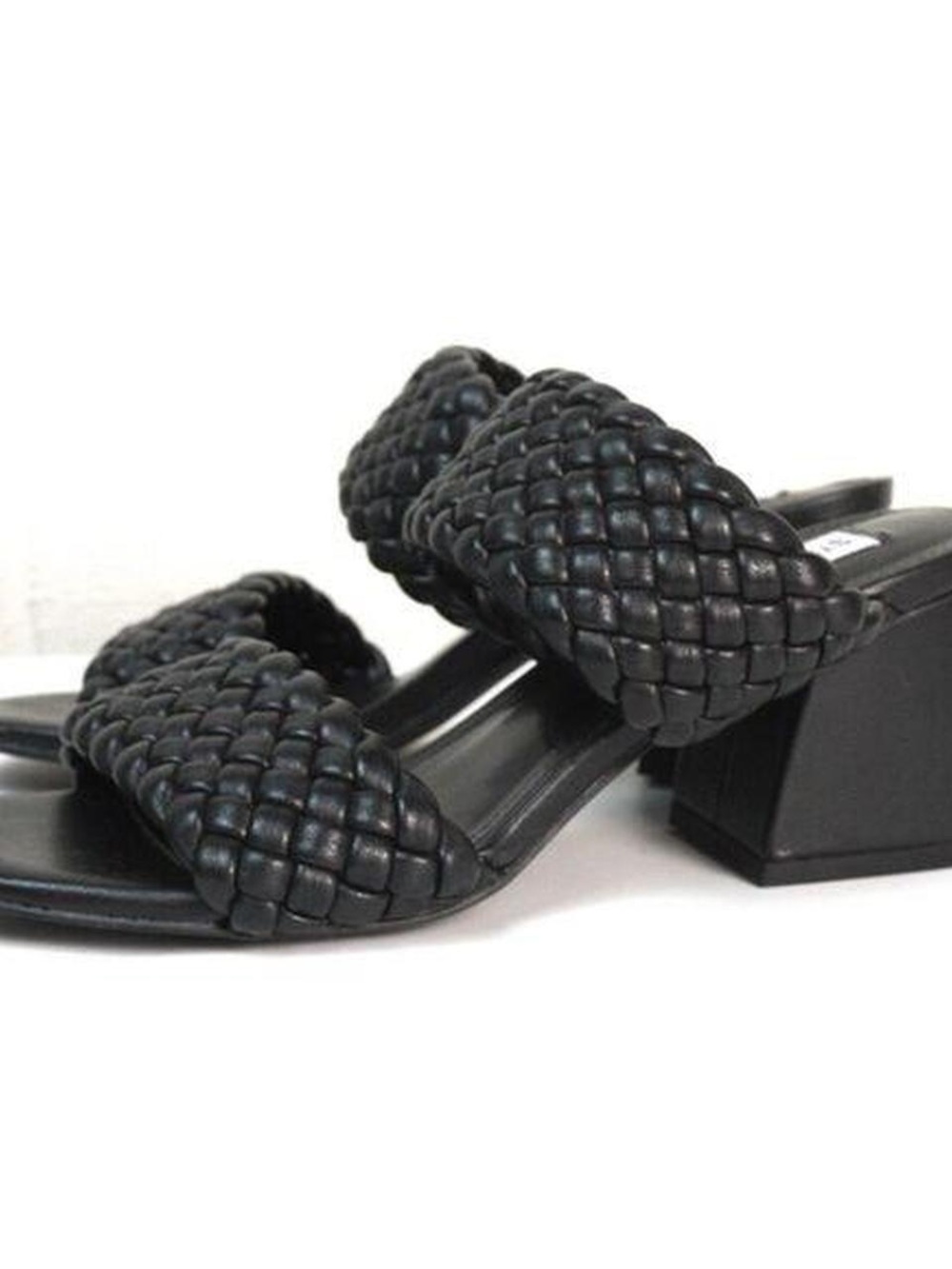 Steve Madden Black Woven Double-Strap Block Heel Sandal
